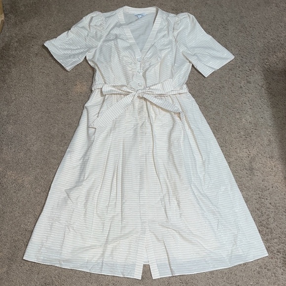 LK Bennett Hendrick Beige and Silver Stripe Cotton Dress 12 - Picture 5 of 14